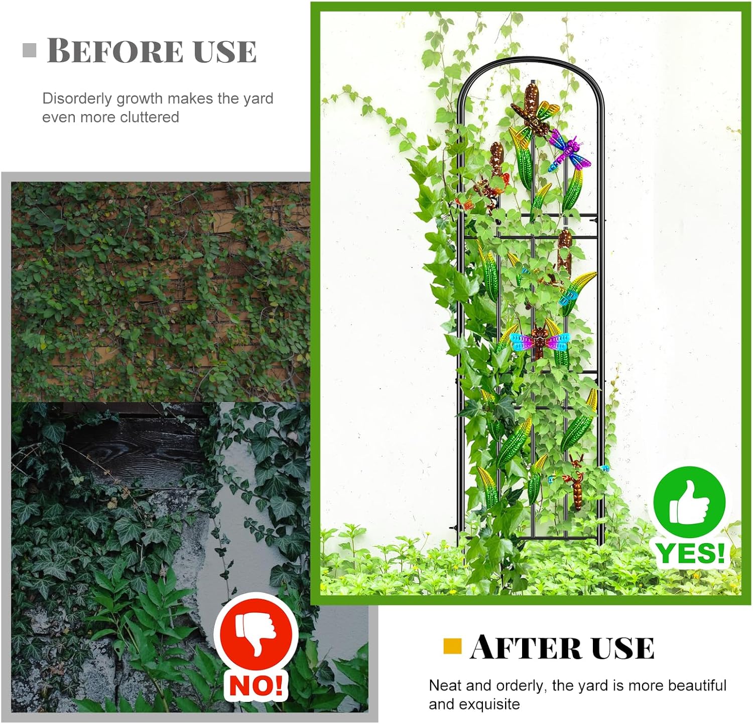 2 Pack Garden Trellis for Climbing Plants Outdoor, Metal Arched Fence Trellis Plant Climbing Support Decorative, Plant Trellis Indoor for Vines Flowers Vegetables Wall Brackets, 60 x 11